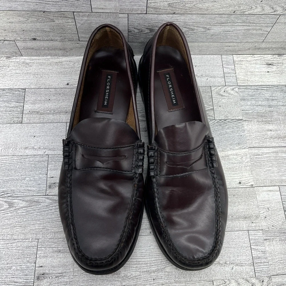 Florsheim Berkley Burgundy Leather‎ Moc Toe Penny Loafer Shoes 17058-05 Men 12D